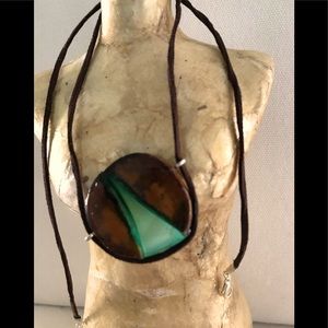 Hand MADE necklace. Wood with epoxy green river.